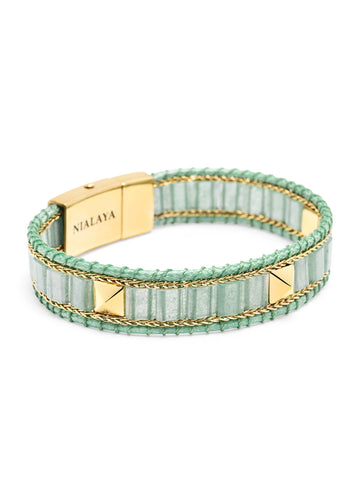 Nialaya Women's Beaded Bracelet Green Aventurine Stud Bracelet Green Aventurine Stud Bracelet